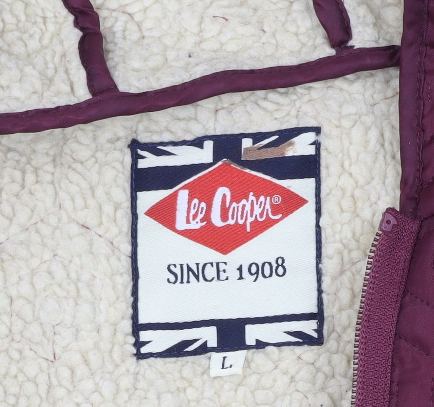 Additional view of Lee Cooper Women’s Red Hooded Quilted Jacket, size L, Full Zip Winter Coat