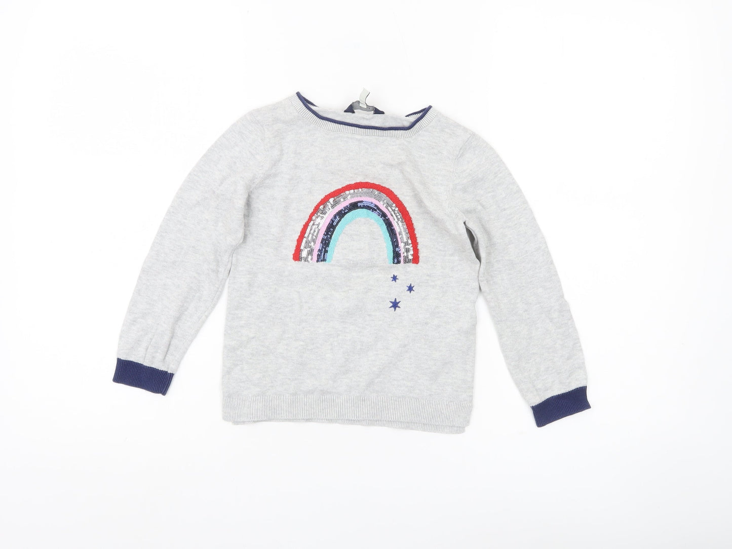 Joules Girls Grey Sequin Rainbow Jumper 6 Years Long Sleeve Cotton