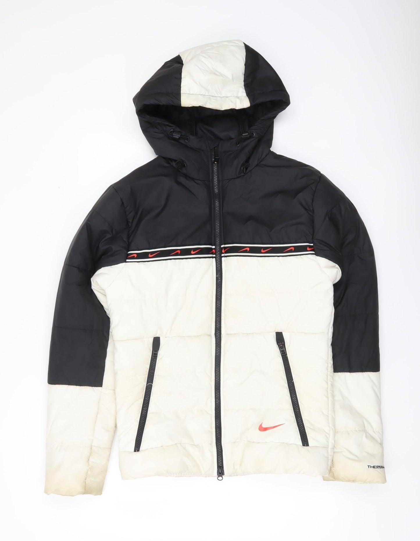 Nike Mens Black White XS Therma-Fit Puffer Jacket Hooded Winter
