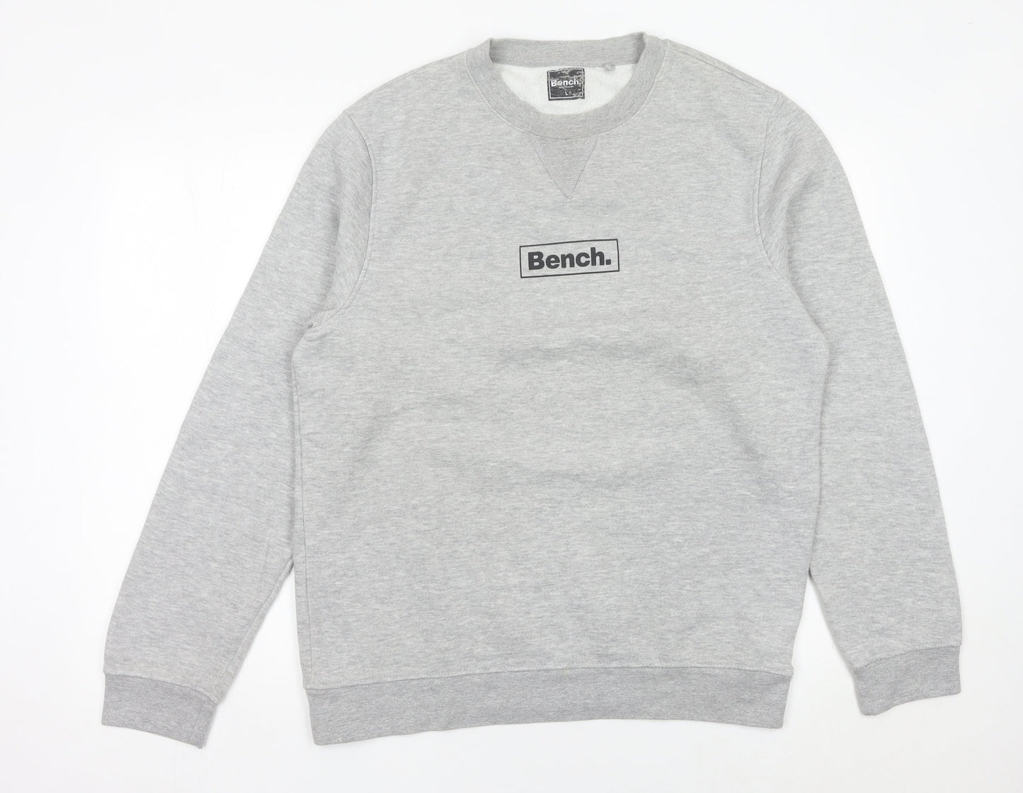 Bench Mens Grey Pullover Sweatshirt L Logo Crew Neck Jumper