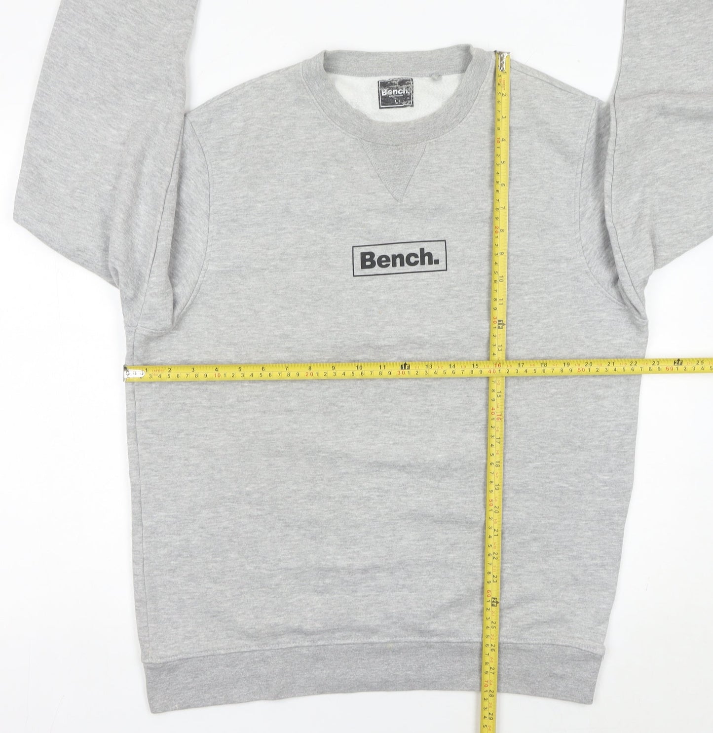 Bench Mens Grey Pullover Sweatshirt L Logo Crew Neck Jumper