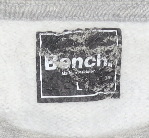 Bench Mens Grey Pullover Sweatshirt L Logo Crew Neck Jumper