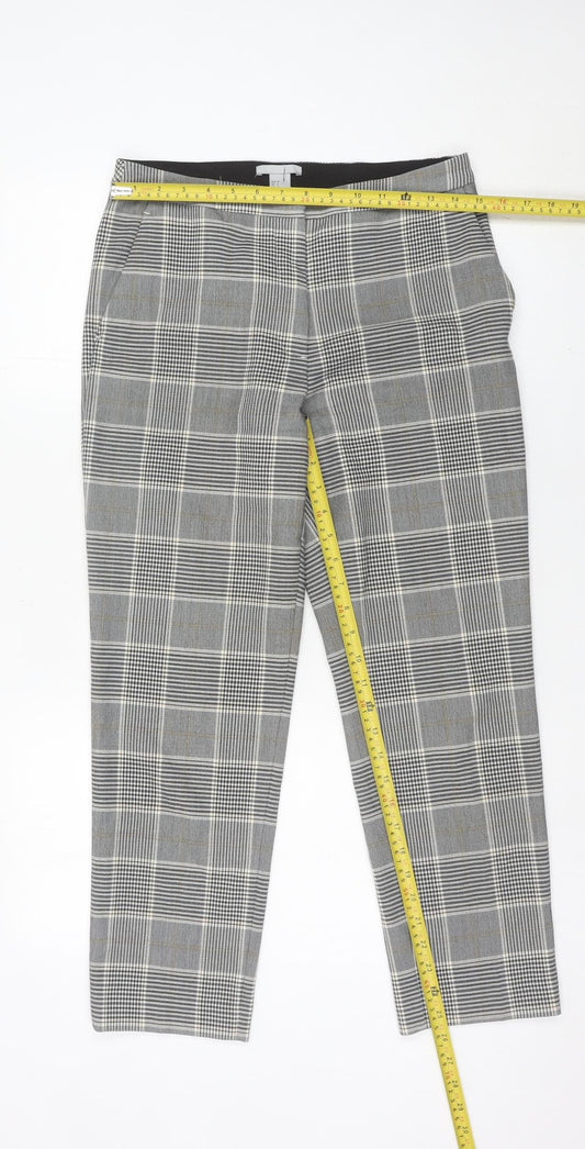 H&M Womens Grey Check Slim Chino Trousers Size 8 Workwear