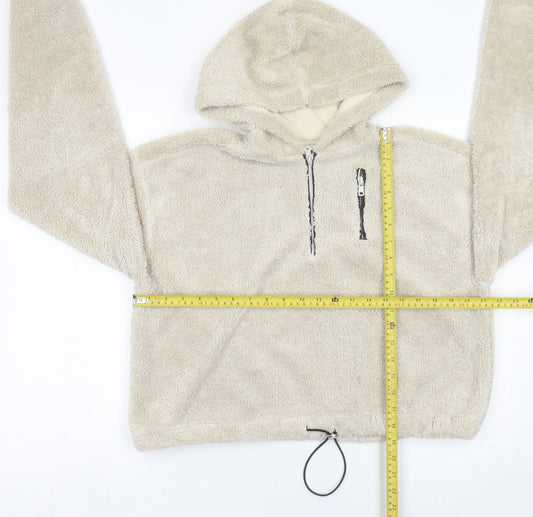 Topshop Women’s Beige Fleece Hoodie UK 8 Pullover Long Sleeve
