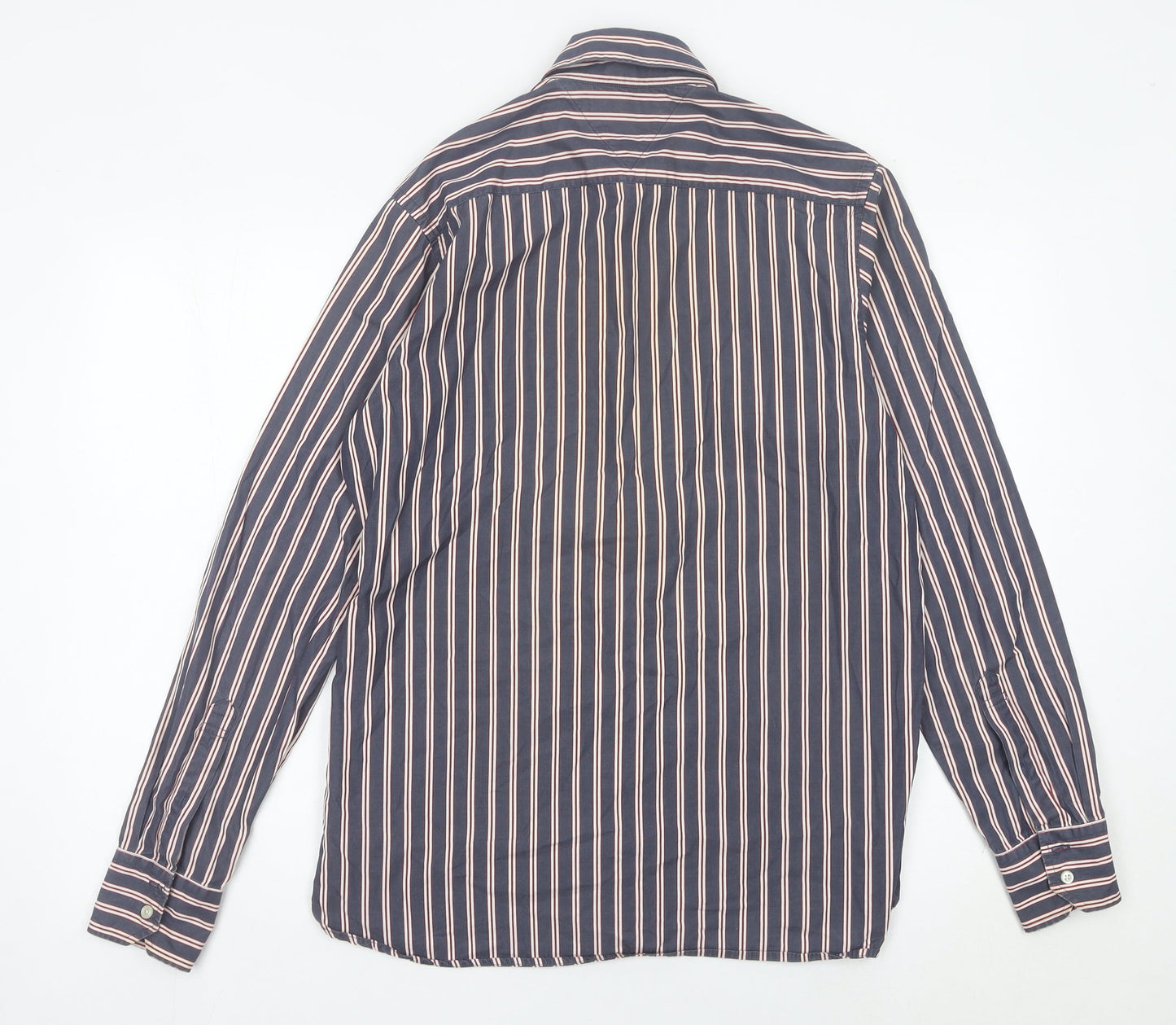 Tommy Hilfiger Men’s Blue Striped Cotton Button-Up Shirt S Regular Fit