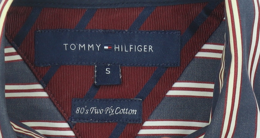 Tommy Hilfiger Men’s Blue Striped Cotton Button-Up Shirt S Regular Fit