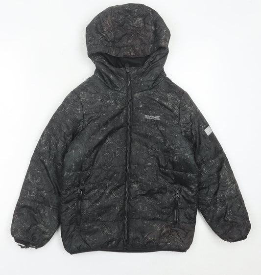 Regatta Boys Black Puffer Jacket 7-8 Years Hooded Quilted Coat