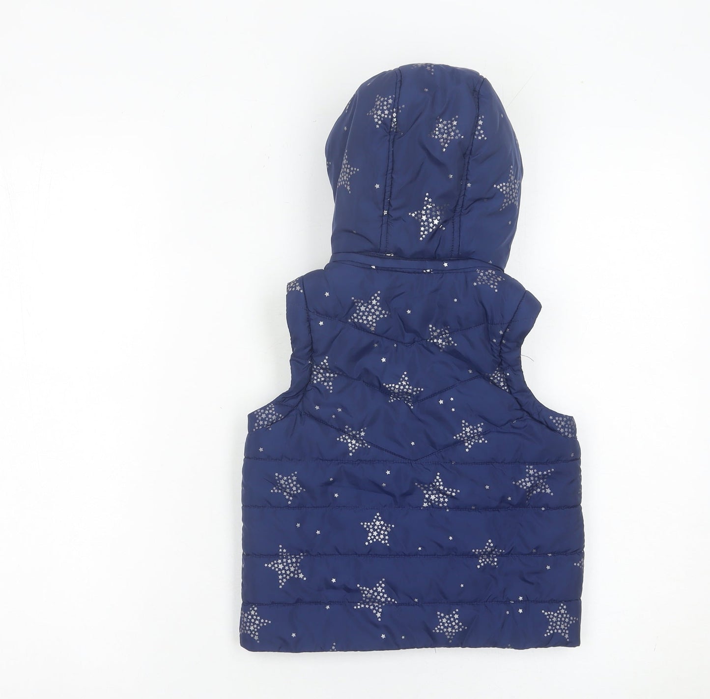 Joules Girls Blue Puffer Waistcoat 2 Years Hooded Star Print Quilted Gilet