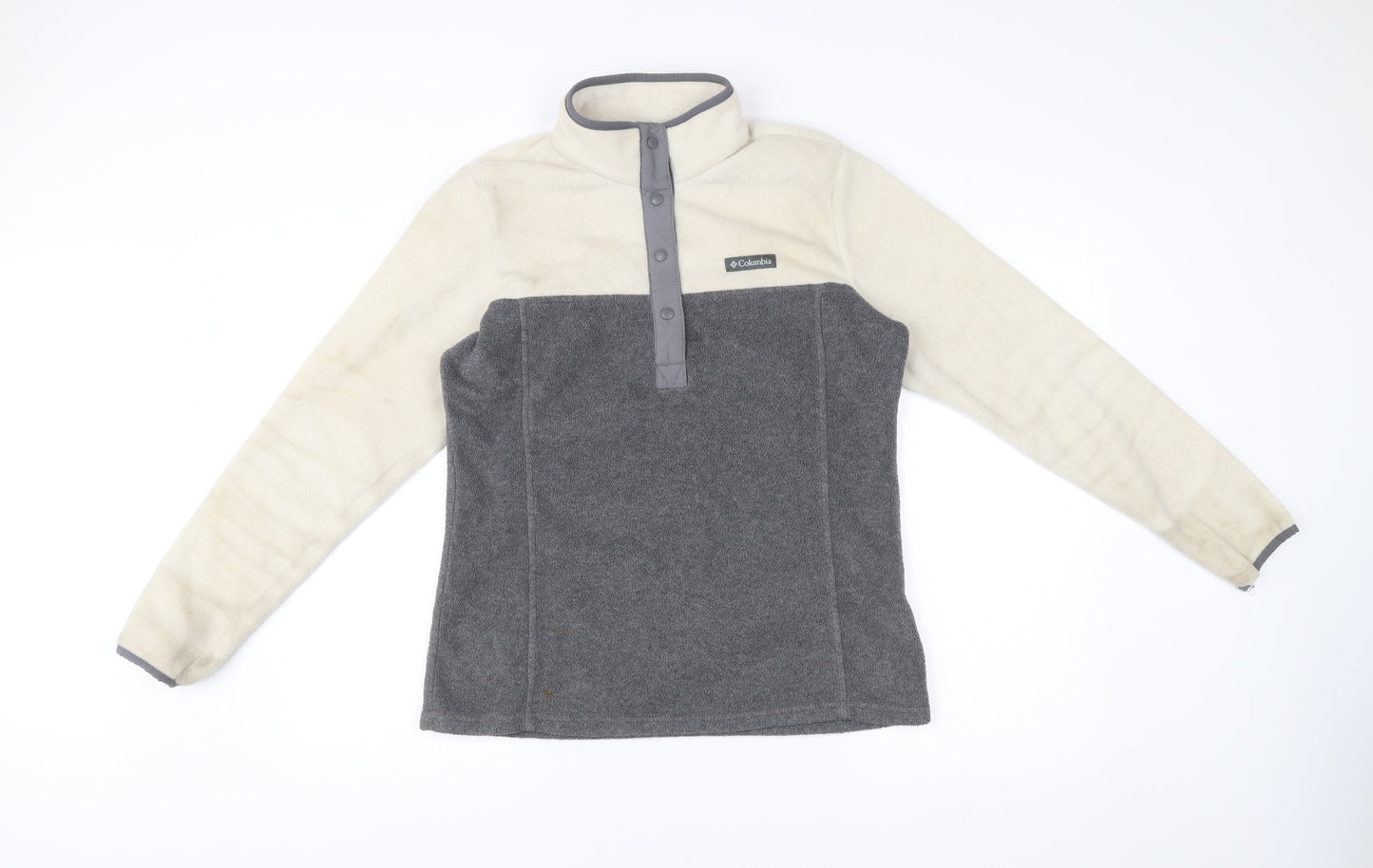 Columbia Mens Grey Ivory Fleece Henley Sweatshirt M Hiking Outdoor