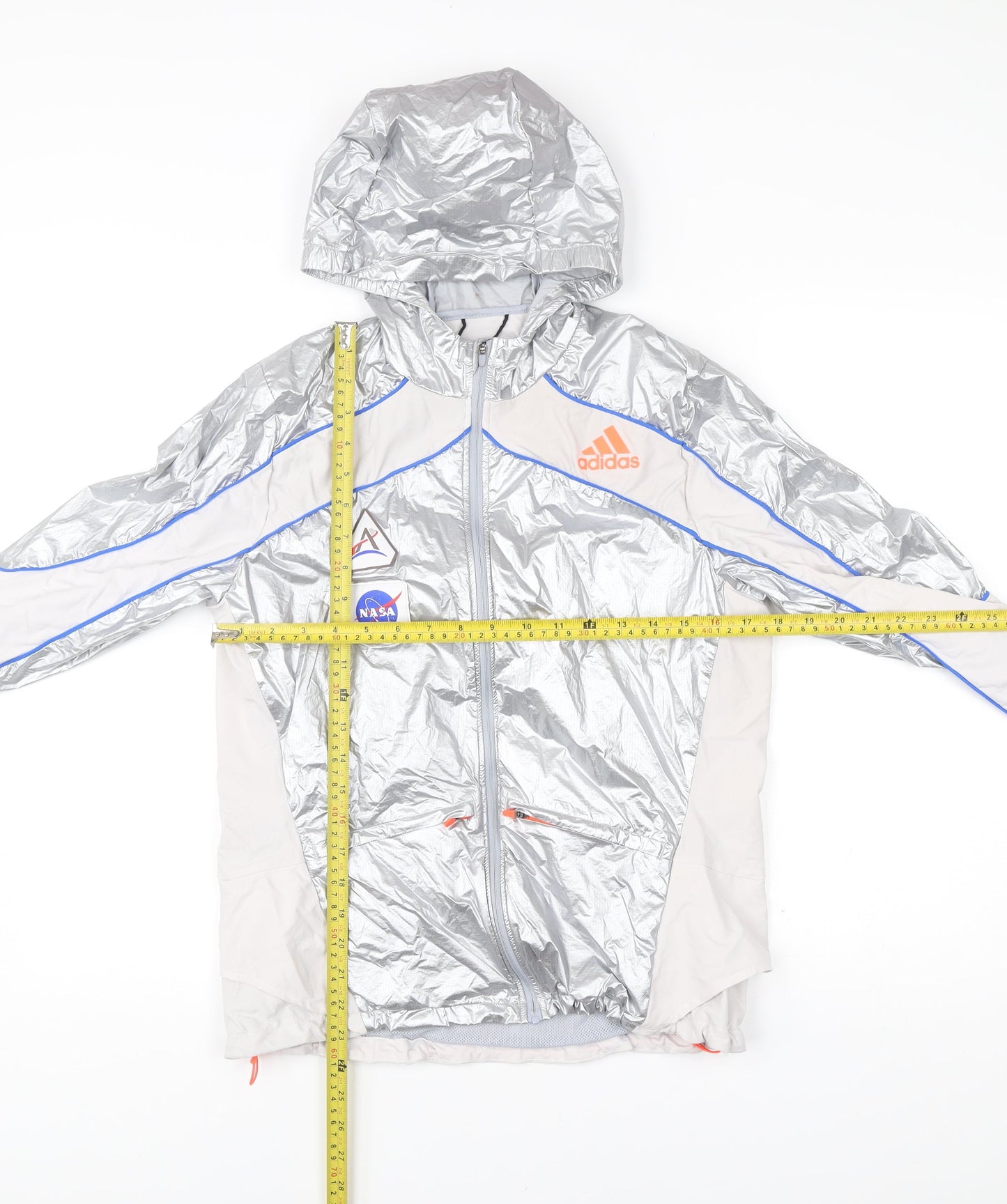 Adidas Mens Silver Windbreaker Jacket Hooded Running NASA M