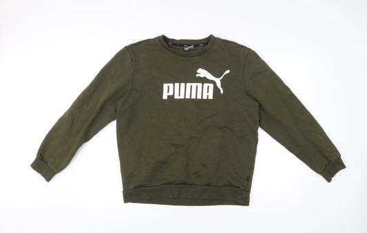 Additional front view of Puma men’s green pullover sweatshirt m logo crew neck sportswear