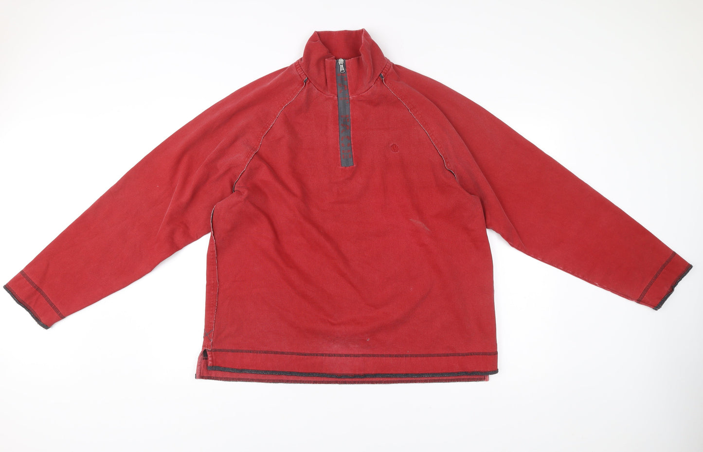Fat Face Mens Red L Pullover Sweatshirt 1/4 Zip High Neck Cotton Blend