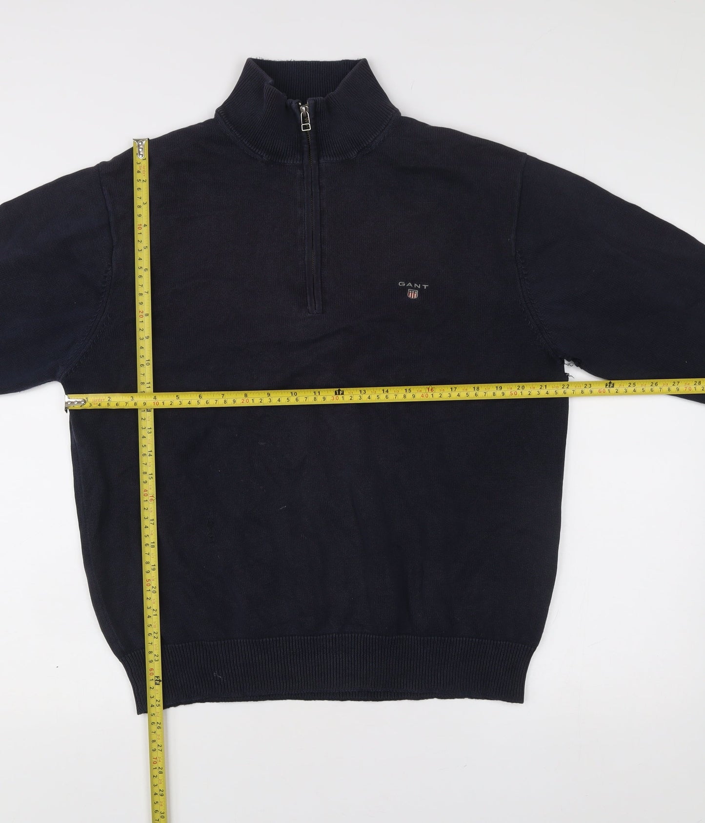 Gant Mens XL Blue 1/2 Zip Cotton Jumper High Neck Long Sleeve