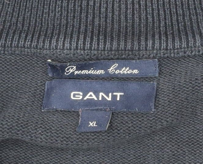 Gant Mens XL Blue 1/2 Zip Cotton Jumper High Neck Long Sleeve