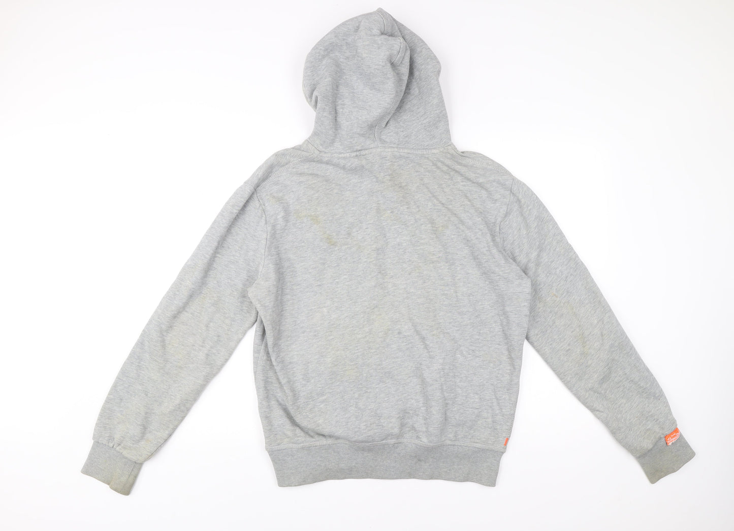 Superdry Mens Grey Pullover Hoodie L Logo Graphic Print Long Sleeve