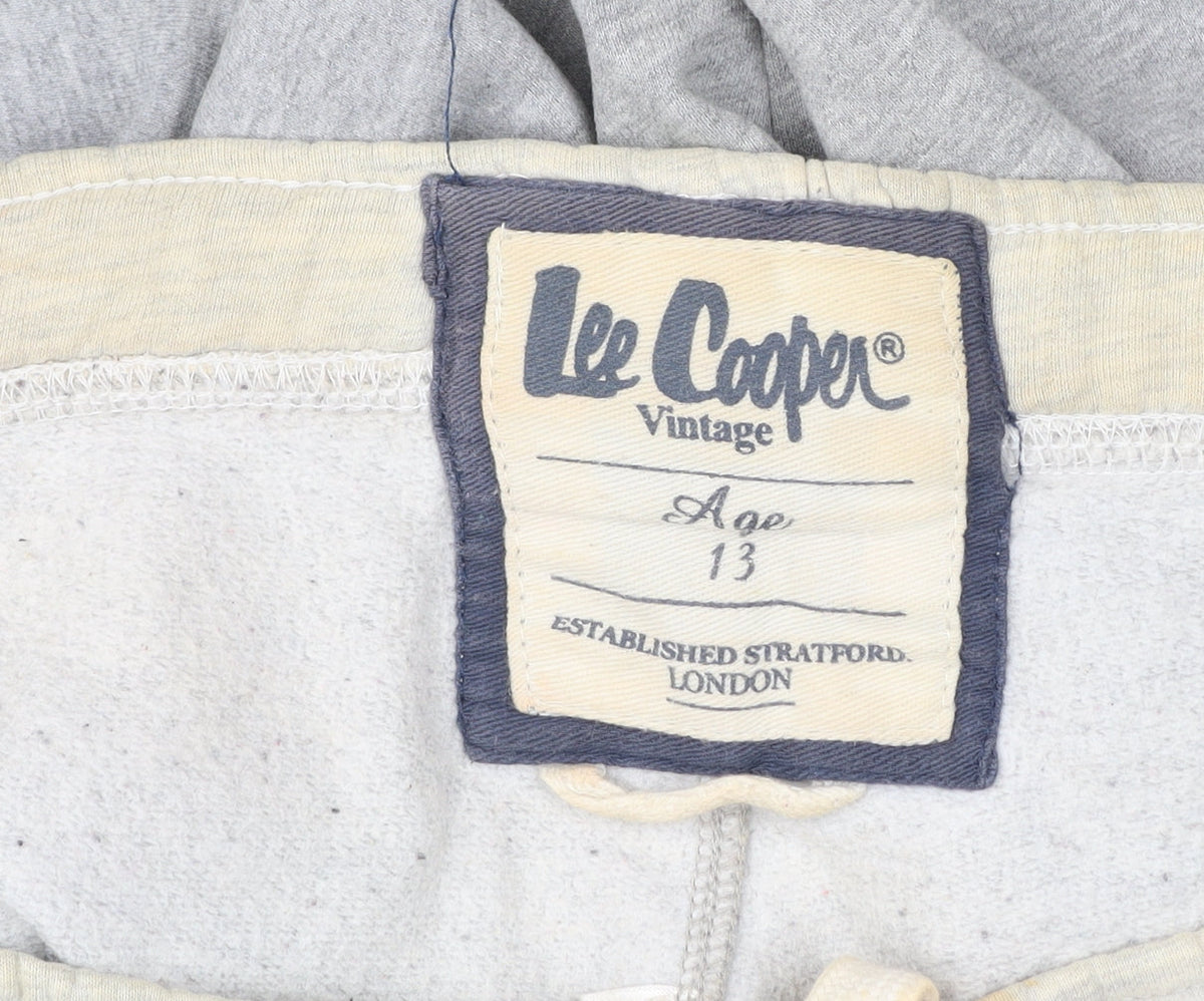Brand and care label for Lee Cooper boys’ grey sweatpants age 13 years vintage athletic trousers