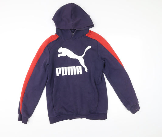 Puma Boys Blue Pullover Hoodie 14 Years Sports Logo Cotton Blend