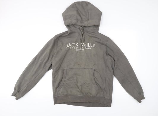 Jack Wills Men’s Grey Pullover Hoodie Size M Logo Print