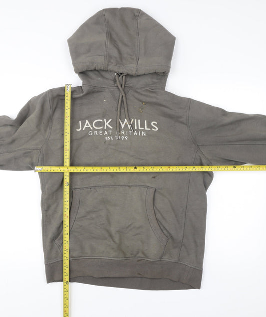 Jack Wills Men’s Grey Pullover Hoodie Size M Logo Print