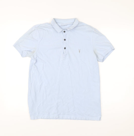 AllSaints Men’s Blue Slim Fit Polo Shirt Size Small Cotton