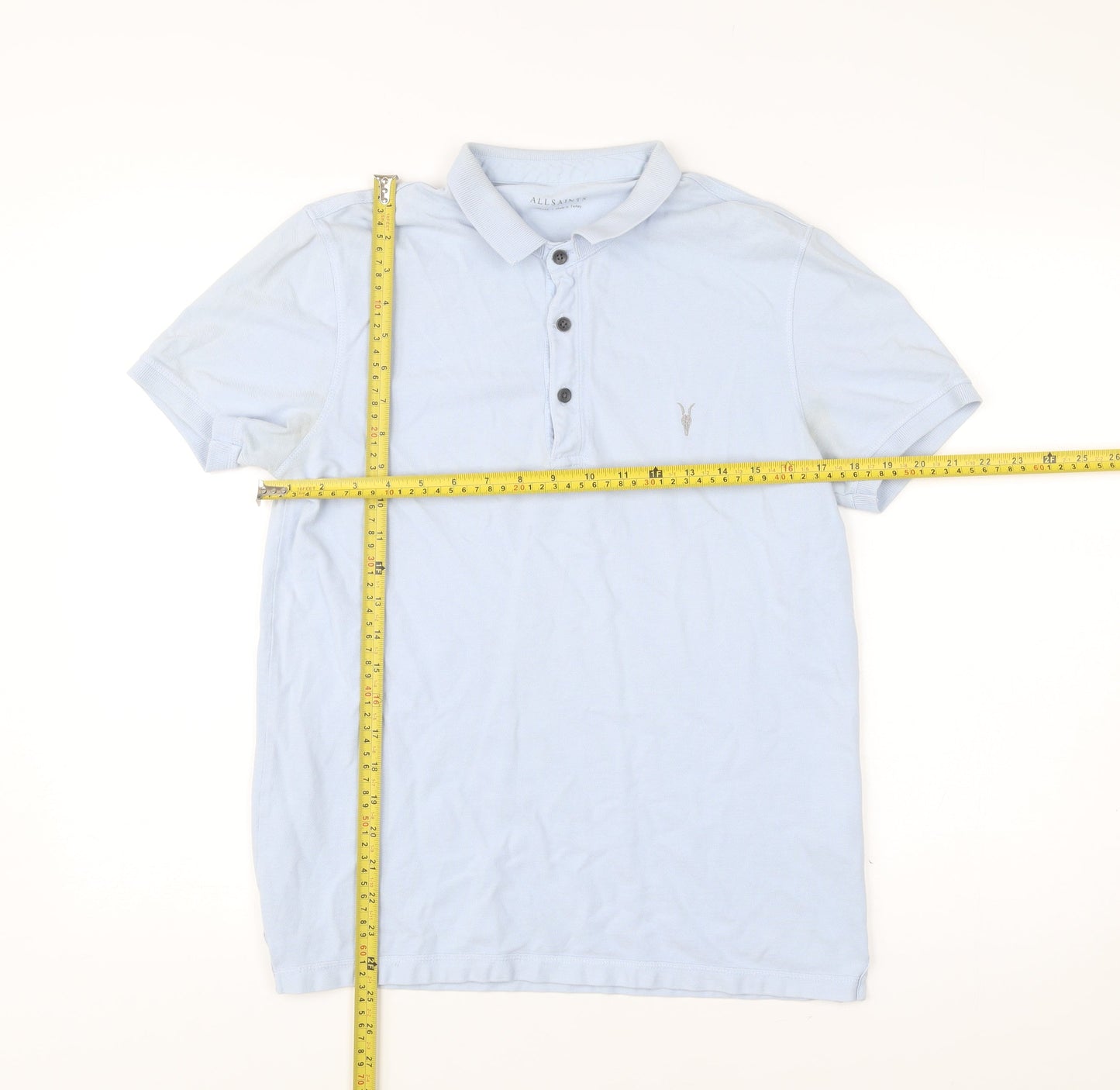 AllSaints Men’s Blue Slim Fit Polo Shirt Size Small Cotton