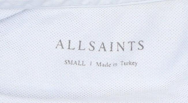 AllSaints Men’s Blue Slim Fit Polo Shirt Size Small Cotton