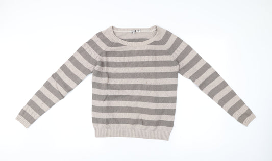 FatFace Women’s Grey Striped Pullover Jumper Size 12 Wool Blend
