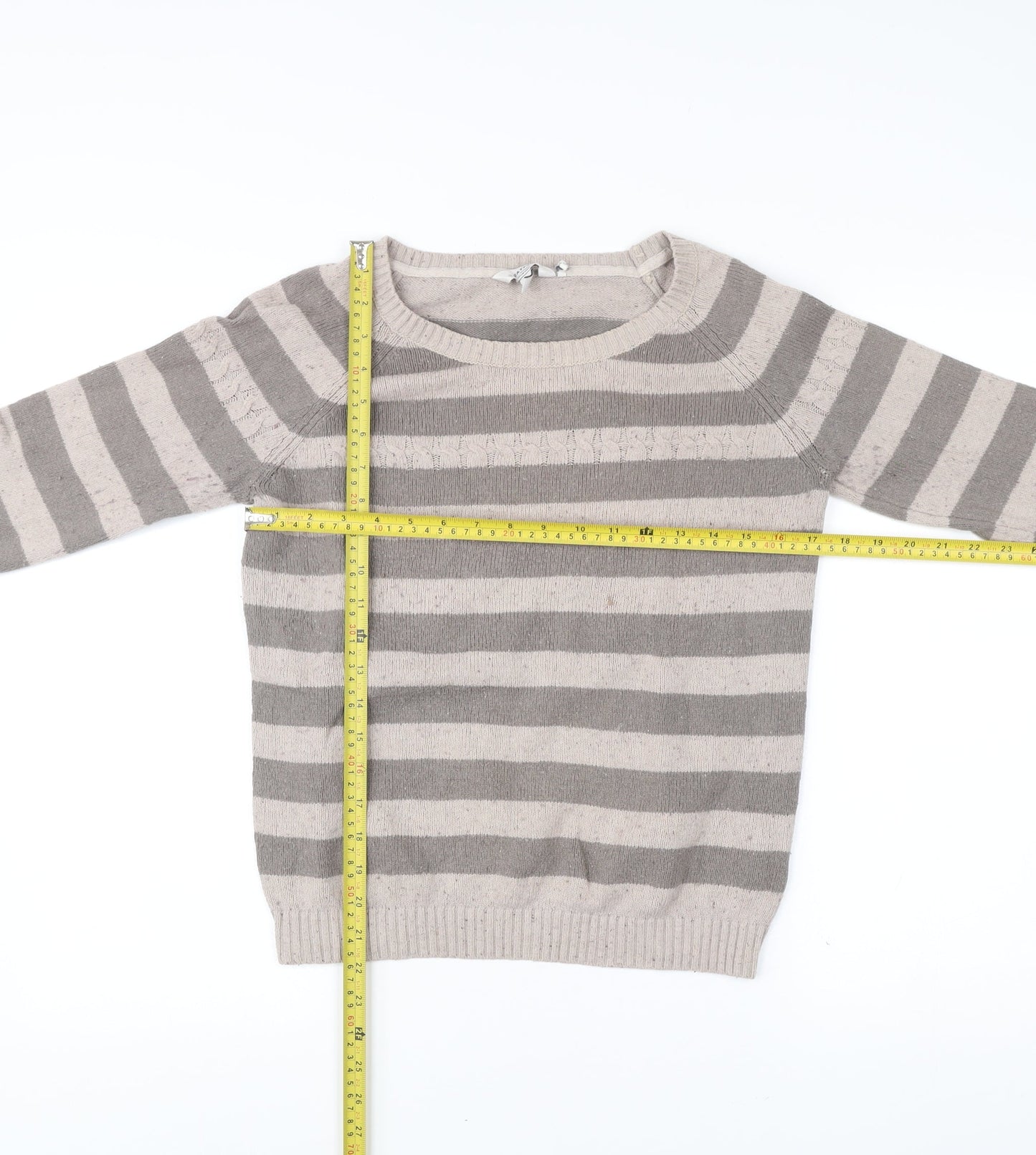 FatFace Women’s Grey Striped Pullover Jumper Size 12 Wool Blend