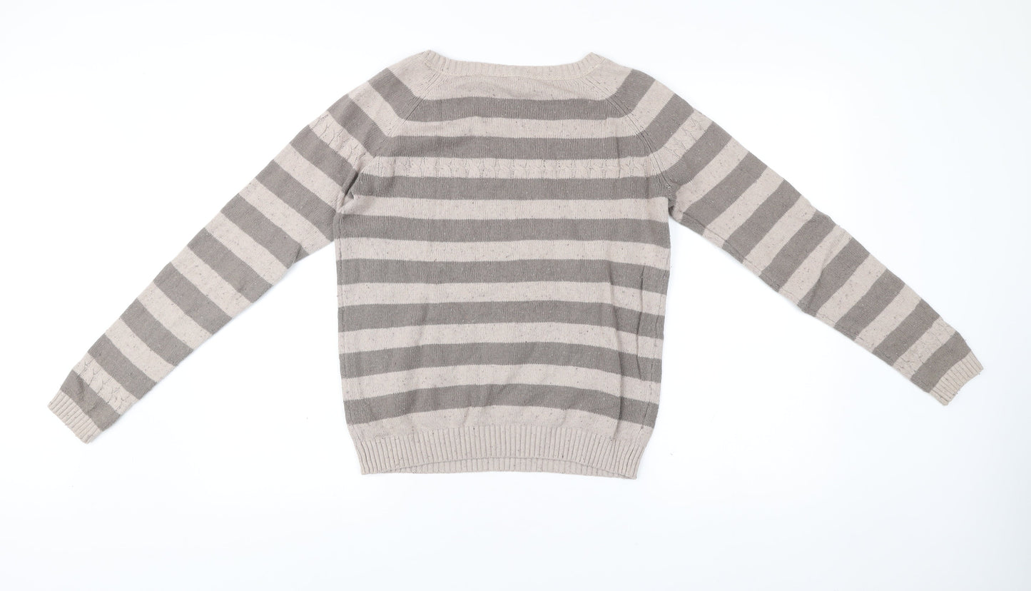 FatFace Women’s Grey Striped Pullover Jumper Size 12 Wool Blend