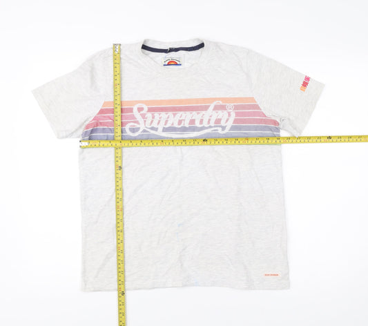 Superdry Womens Grey Striped Retro Logo T-Shirt UK 12