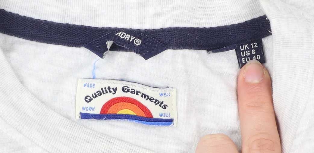 Superdry Womens Grey Striped Retro Logo T-Shirt UK 12