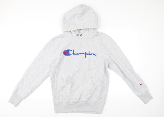 Champion Men Grey Pullover Hoodie Medium Logo Sportswear