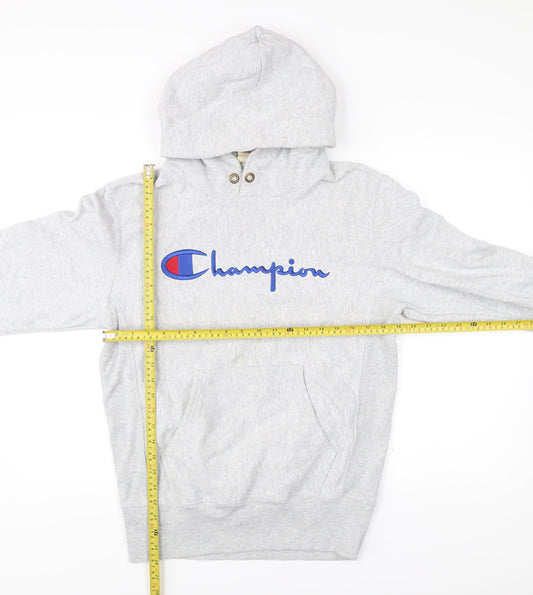 Champion Men Grey Pullover Hoodie Medium Logo Sportswear