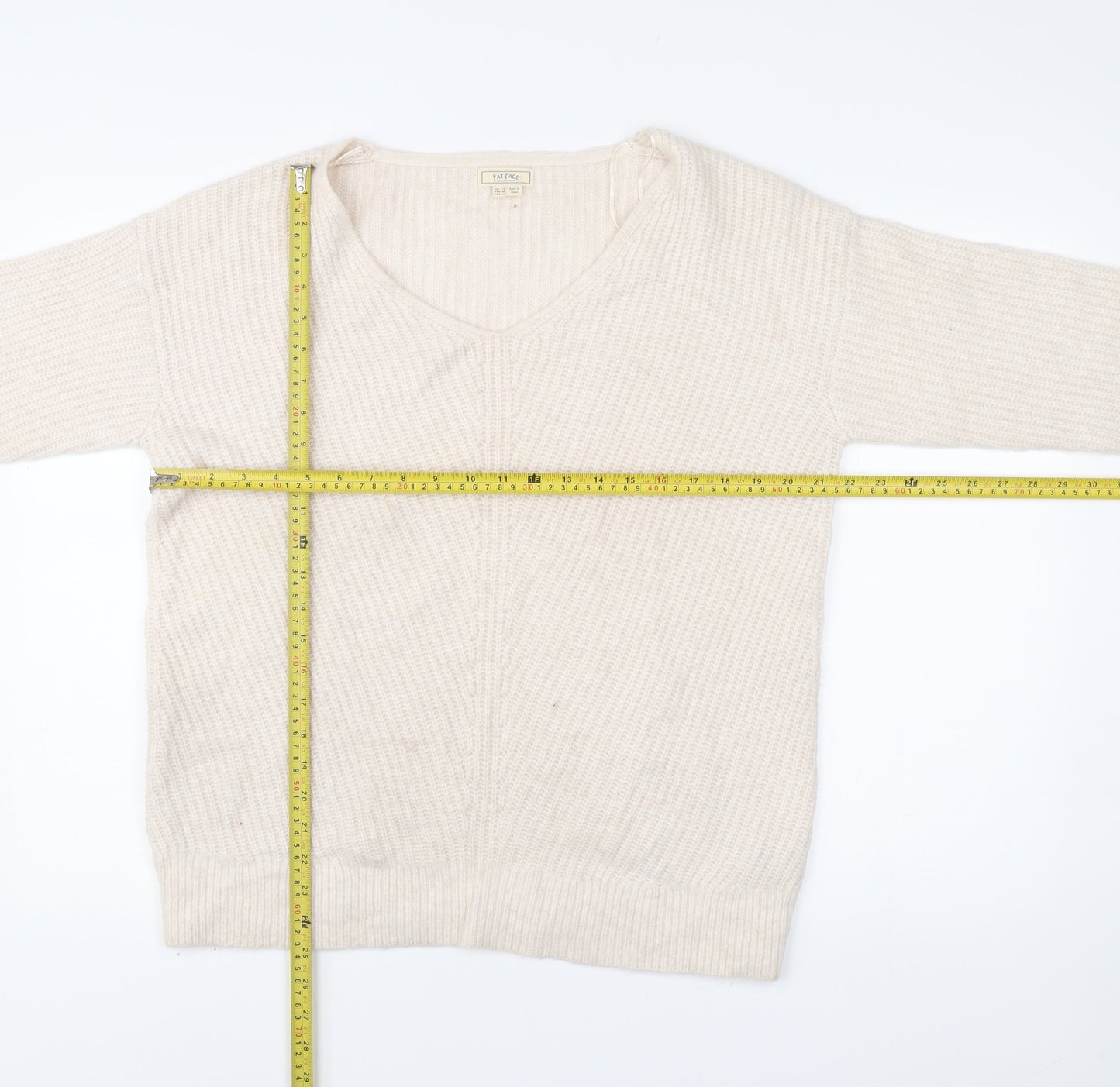 Fat Face Women’s Ivory Pullover Jumper UK 14 V-Neck Knit Long Sleeve