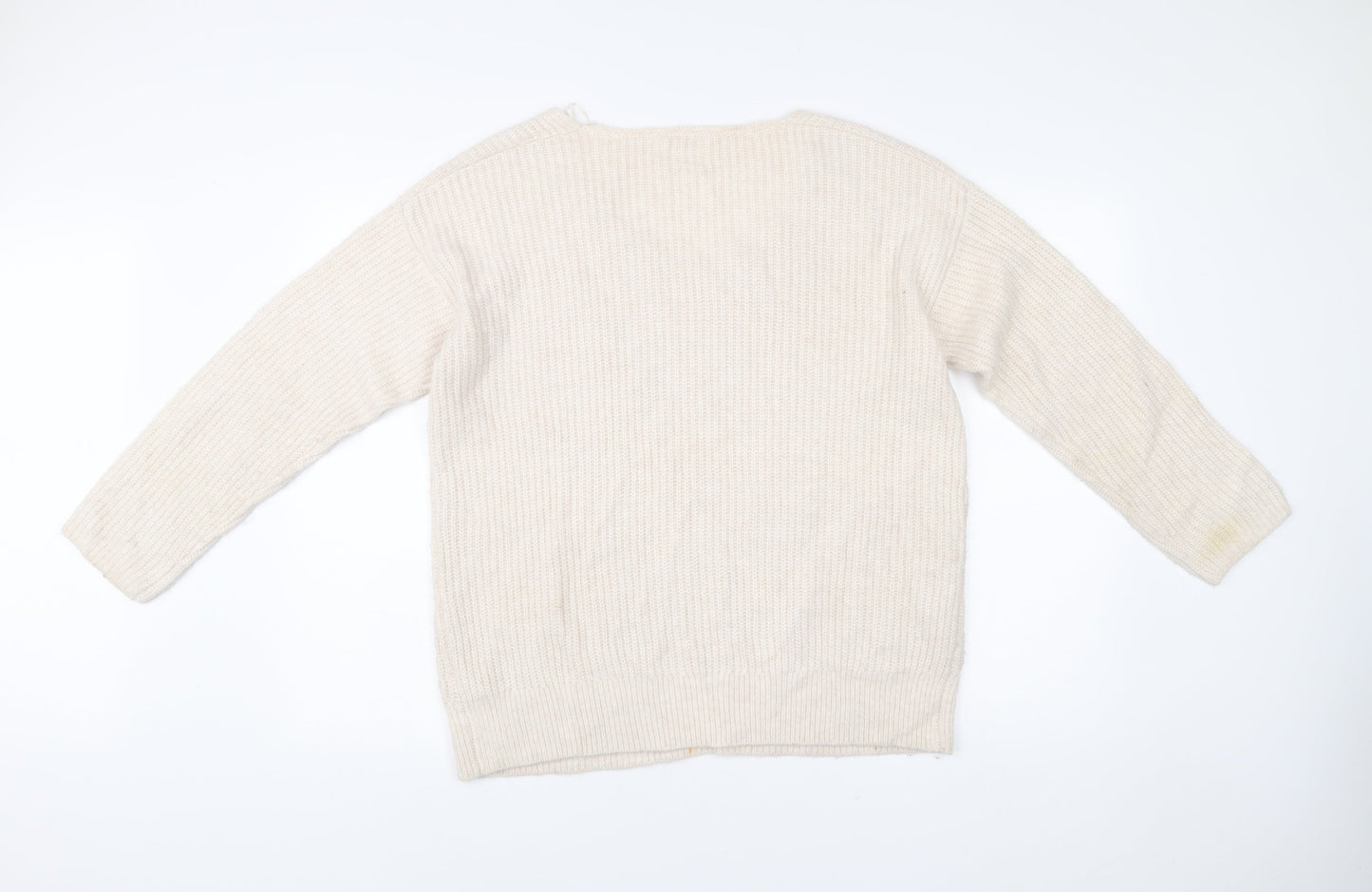 Fat Face Women’s Ivory Pullover Jumper UK 14 V-Neck Knit Long Sleeve