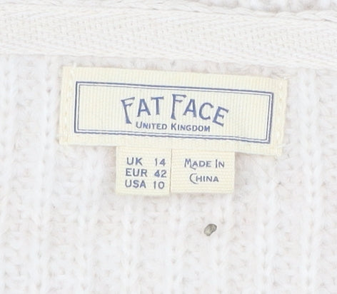Fat Face Women’s Ivory Pullover Jumper UK 14 V-Neck Knit Long Sleeve