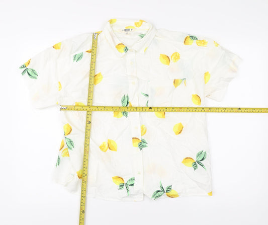 FatFace Womens White Lemon Print Button-Up Shirt UK 10