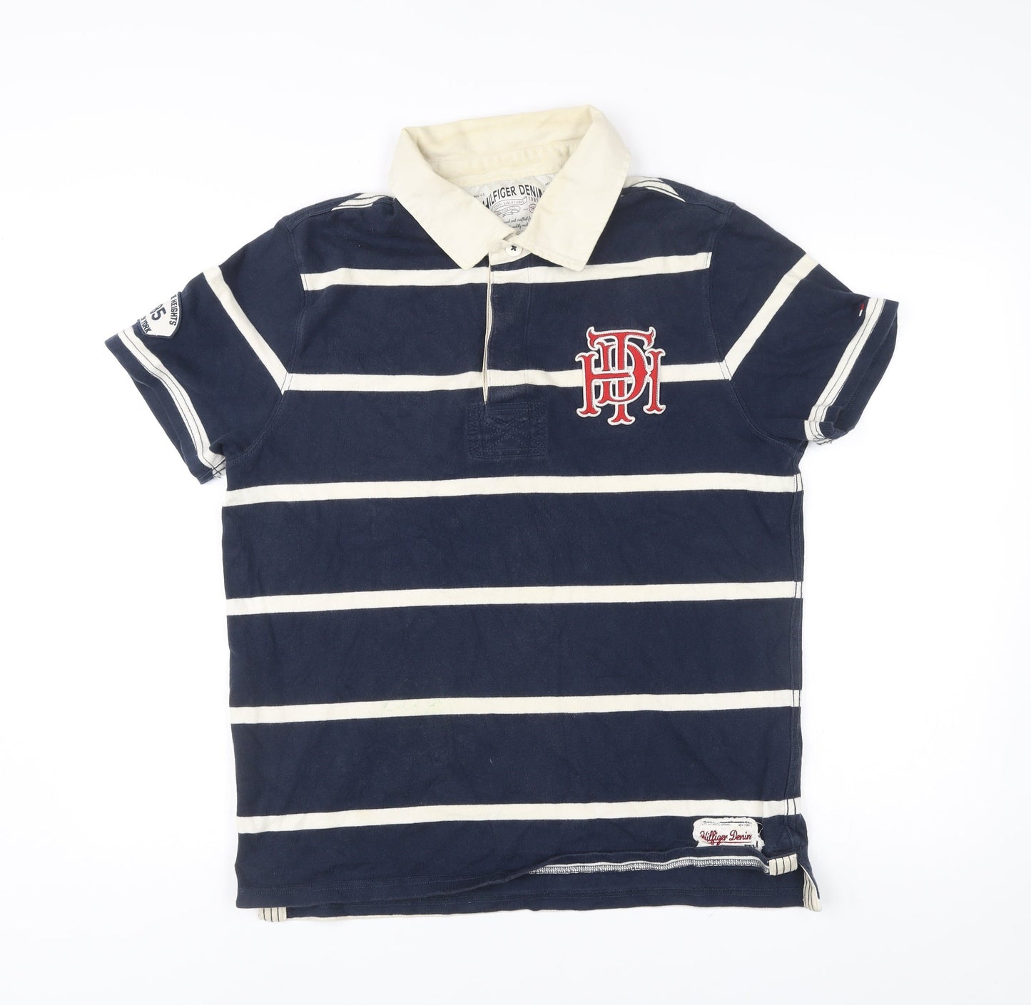 Tommy Hilfiger Men’s Blue XL Striped Polo Shirt Embroidered Logo