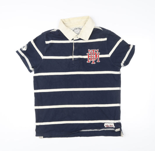 Tommy Hilfiger Men’s Blue XL Striped Polo Shirt Embroidered Logo