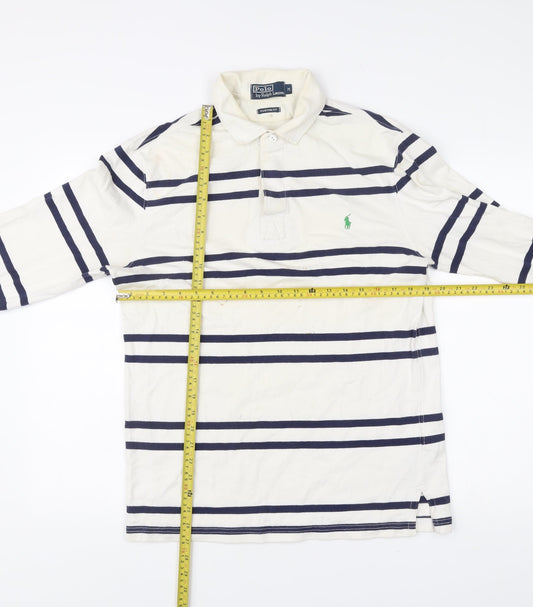 Ralph Lauren Men's White Striped Rugby Henley Jumper Size M