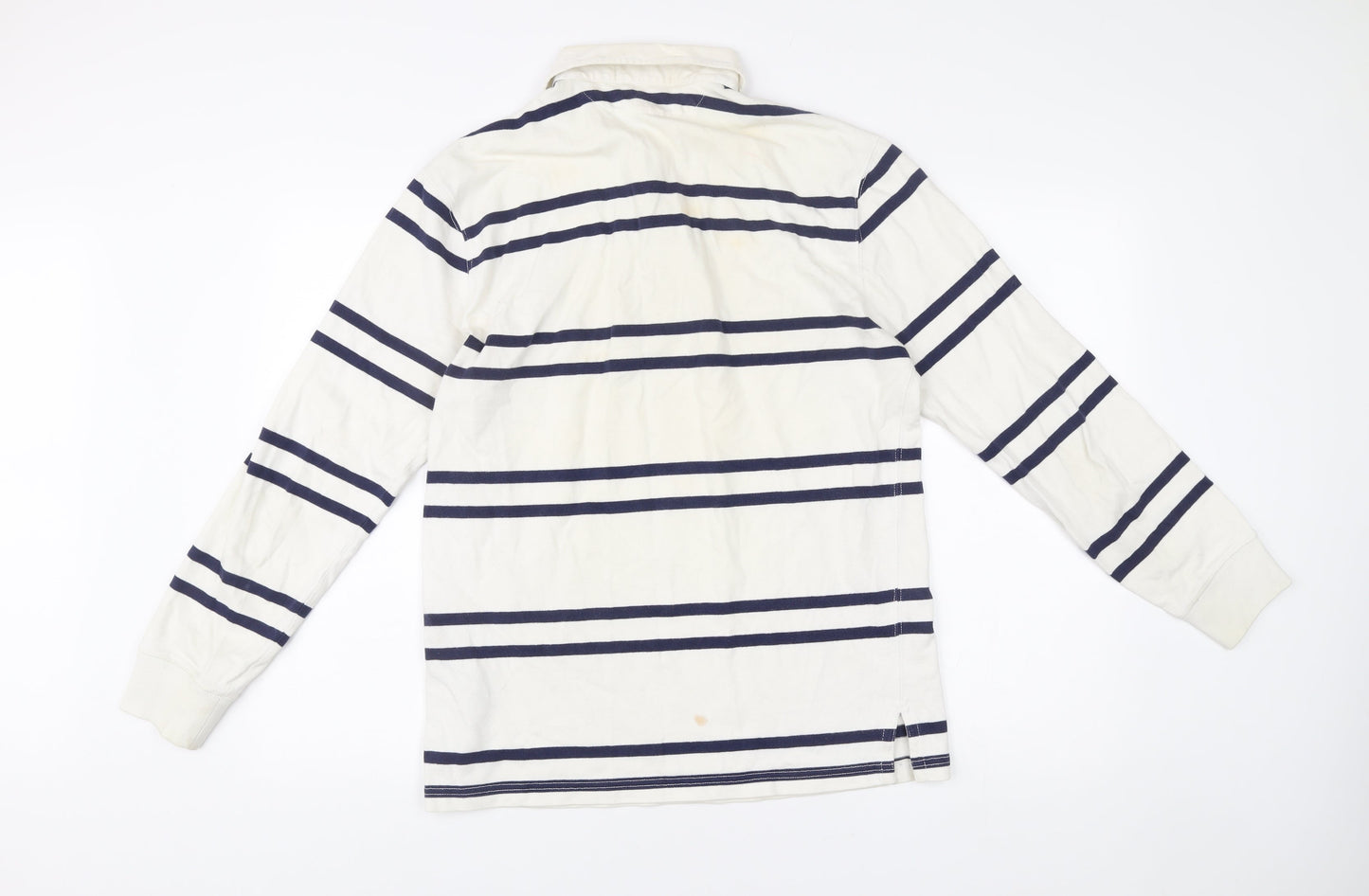 Ralph Lauren Men's White Striped Rugby Henley Jumper Size M