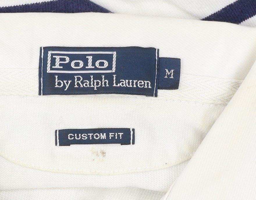 Ralph Lauren Men's White Striped Rugby Henley Jumper Size M