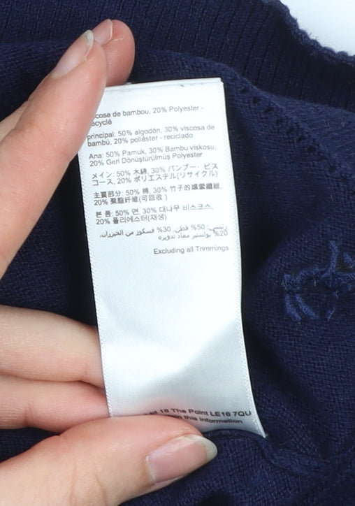 Joules Womens Blue Cotton Bamboo Crew Neck Cardigan UK 14