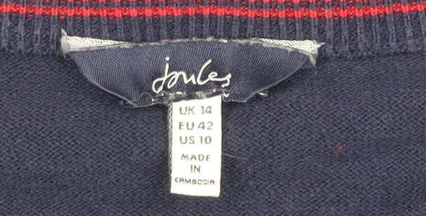 Joules Womens Blue Cotton Bamboo Crew Neck Cardigan UK 14