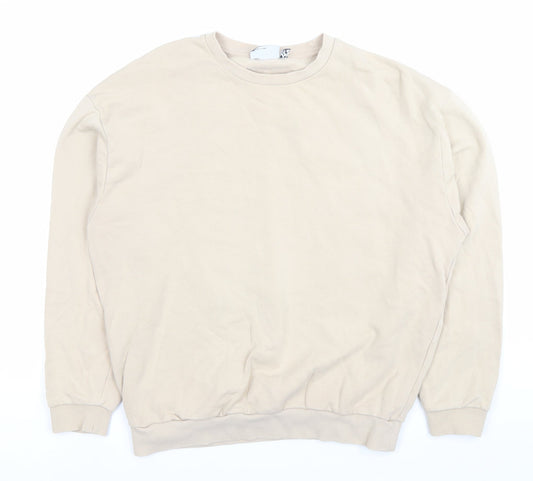 Additional front view of ASOS Men’s Beige Graphic Print Sweatshirt L Pullover Crew Neck