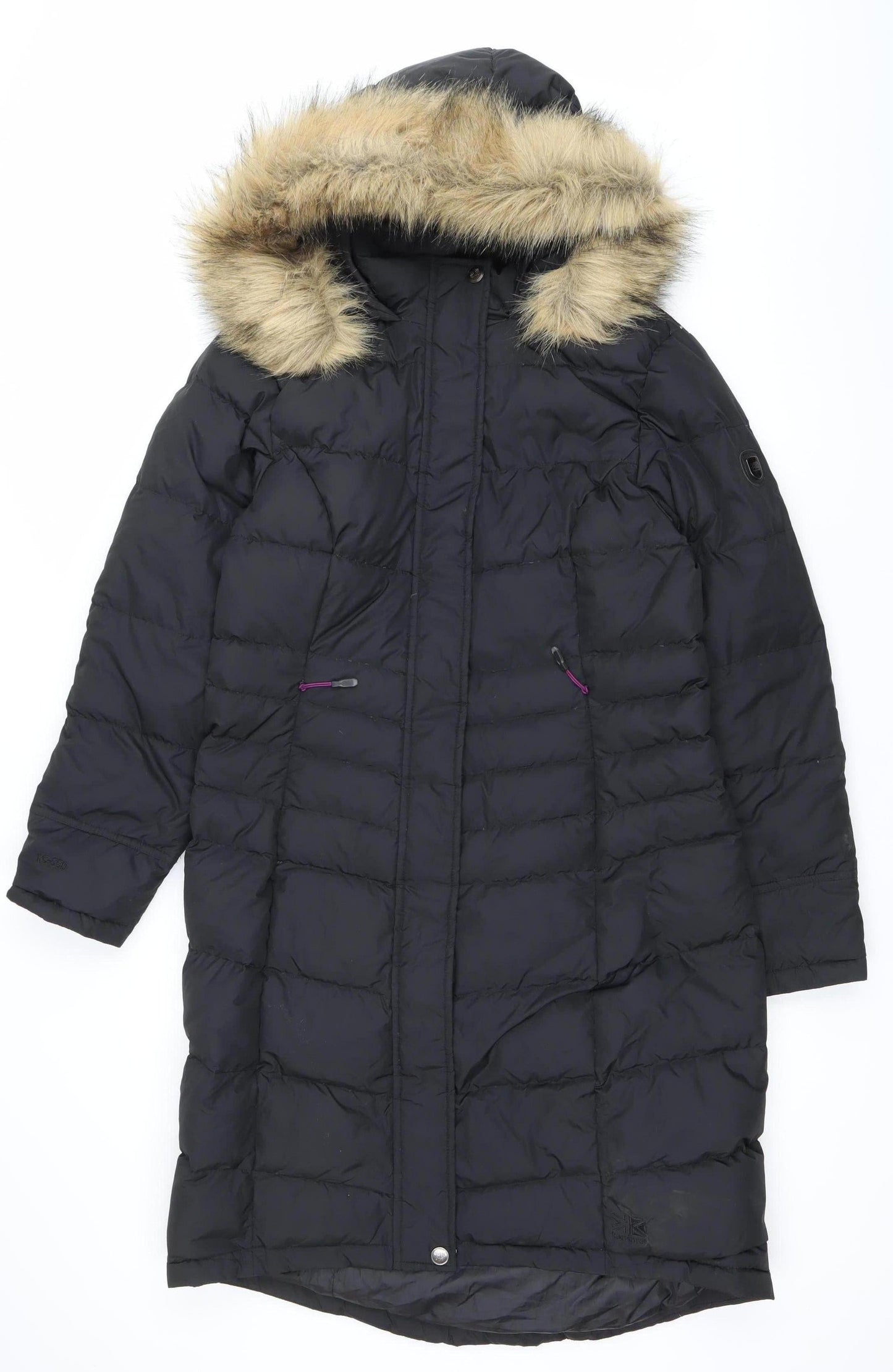 Karrimor Womens Black Long Puffer Coat UK 16 Hooded Fur Trim
