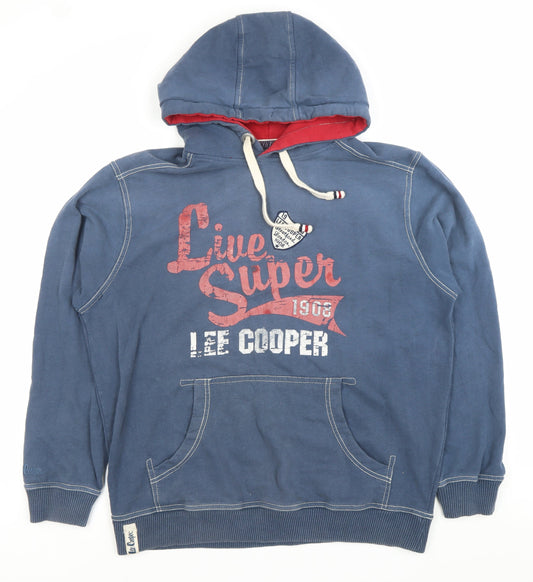 Lee Cooper Men’s Blue Pullover Hoodie M Graphic Print Cotton Blend