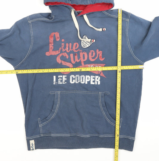 Lee Cooper Men’s Blue Pullover Hoodie M Graphic Print Cotton Blend