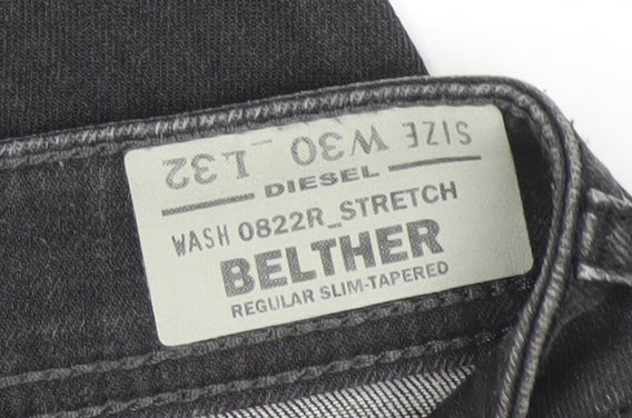 Diesel Men’s Black Slim Tapered Jeans Belther W30 L32 Denim