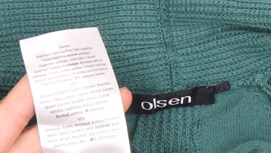 Olsen Womens Green Cotton Blend Long Sleeve Open Cardigan Size 12